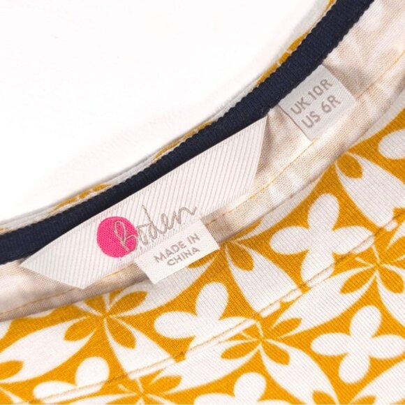 Boden Gold/ White Print Pullover Soft Dress Self Tie‎ Belted J0631 Size 6R - Picture 3 of 9